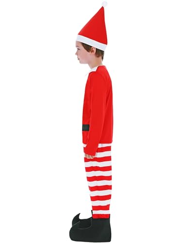 Smiffys Elves Behavin' Badly Costume for Kids Top, Trousers, Boot Covers, and Hat, Red and White, Officially Licensed - Image 2