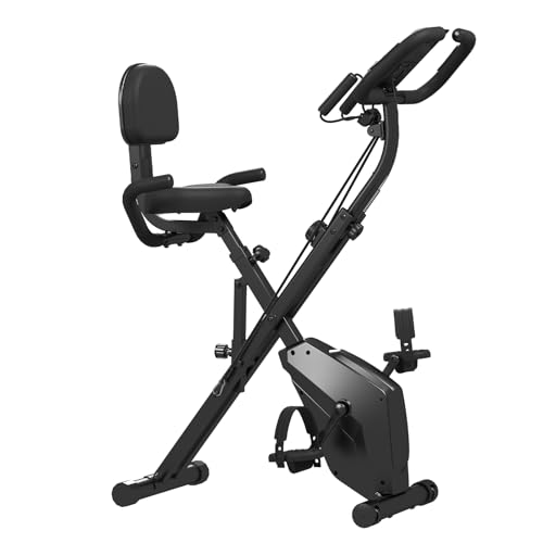 Dskeuzeew Bicicleta Estatica Plegable con 16 Niveles de Resistencia, Monitor LCD y Medición de Pulso Resistencia Magnética Estática con Banda de Bicicleta Estatica para Casa
