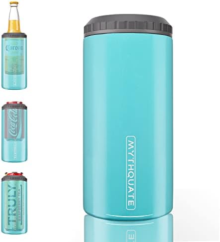 3 in 1 Slim Can Cooler for 12 OZ Skinny Can, Regular Can & Beer Bottle - Keep Cold for 6 Hours - Double Walled Insulated Stainless Steel Vacuum Beverage Can Insulator (Aqua)