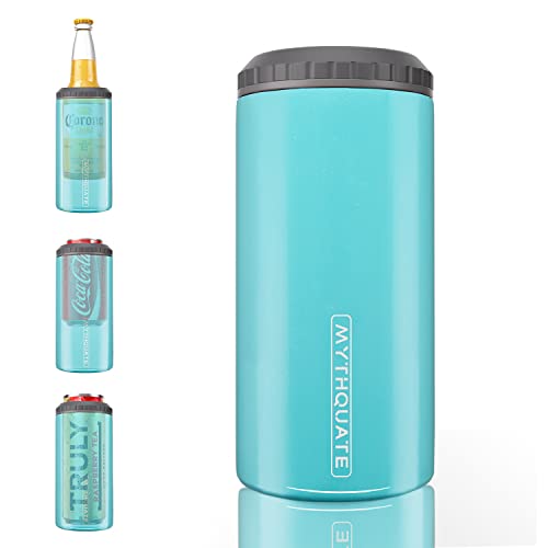 3 In 1 Slim Can Cooler For 12 Oz Skinny Can, Regular Can & Beer Bottle - Keep Cold For 6 Hours - Double Walled Insulated Stainless Steel Vacuum Beverage Can Insulator (Aqua) #TOP3