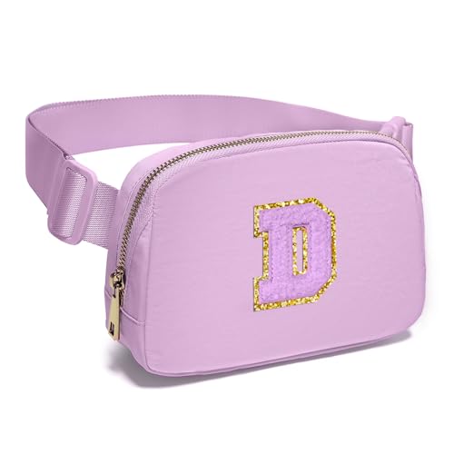 Image of Gitus Gifts for 8 9 10 11 12 Year Old Girls Belt Bag Fanny Pack Crossbody Bags with Initial Letter Patch Cute Stuff Birthday Gifts for Teen Girls Women Personalized Trend Stuff (Lavender-D)