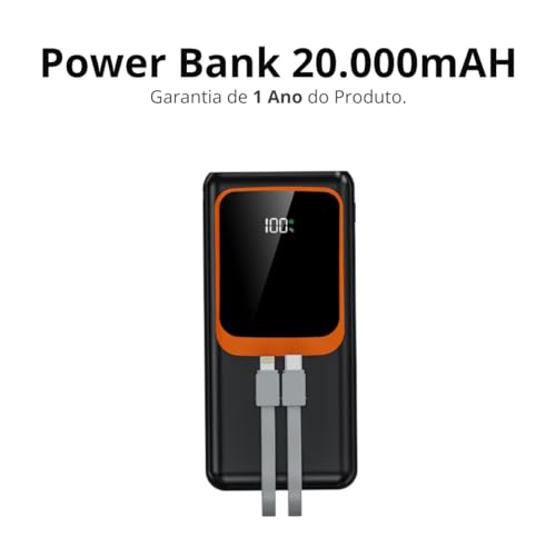 Carregador Portátil (Power Bank) 20000mAh 2 Saída USB QC 3.0 para Carregamento Rápido + 1 Saída USB-