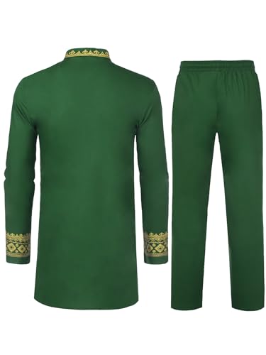 Daupanzees Men's African 2 Piece Set Luxury Traditional Suit Stamp Print Dashiki Button Down Shirt and Pants Outfit3