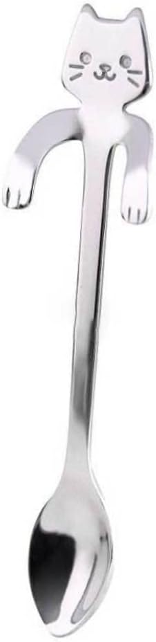 Hanging Cup Spoon Stainless Steel Cat Coffee Spoon Sugar Teaspoon Kitchen Utensils Silver 2PCS