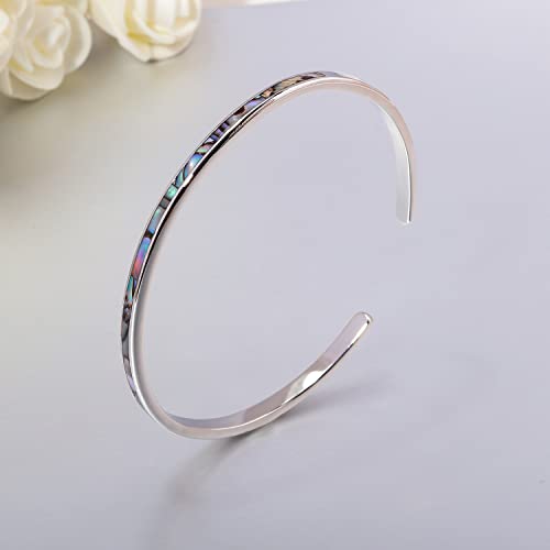 Cinily Womens Cuff Bracelet,Opal Bangle Bracelets Gold Plated Hypoallergenic Ladies Gemstone Open Cuff Bangle Bracelet Black Shell #TOP6