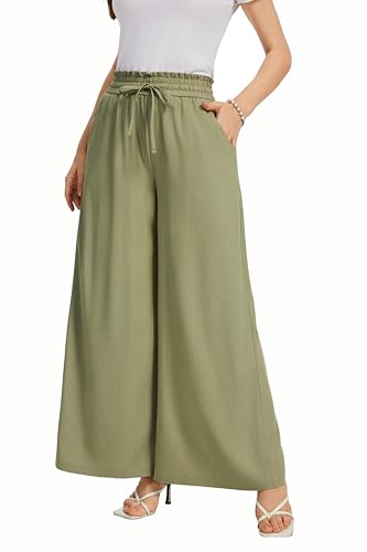 Image of KICZOY Women Flowy Pants Drawstring Waist Wide Leg Palazzo Beach Pants Loose Fit with Pockets