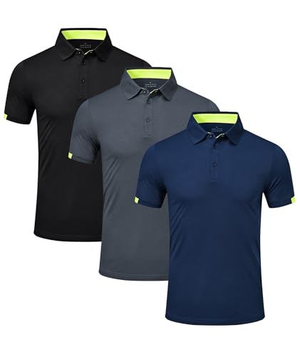 Csqtongan 3 Pack Men’s Golf Polo Shirts Short Sleeve Breathable Polo T Shirts Multipack