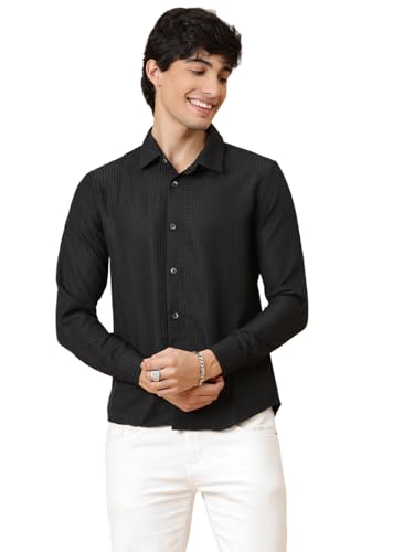 Image of KOTTY Men's Textured Casual Shirt - Long Sleeve||Button-Down Collar||Classic Fit