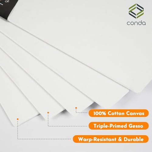 Conda 12 Stücke Leinwand zum Bemalen Aus 100% Baumwolle 20 x 25cm Leinwand Canvas Vorgespannte Weiße Künstler Panel für Acryl und Öl Malerei Sowie zum Skizzieren
