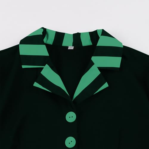Image of ODIZLI Women's 1950s Retro Dress Short Sleeve Notched Lapel Polka Dot Stripe Swing Dress with Belt Cocktail Dress