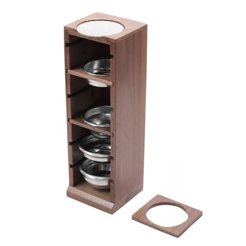 Opatiny Soporte de cesta de filtro de café espresso para 51/53/58 mm, estante de almacenamiento de filtro de café de madera con 6 ranuras, compatible con cestas de filtro de precisión, diseño de