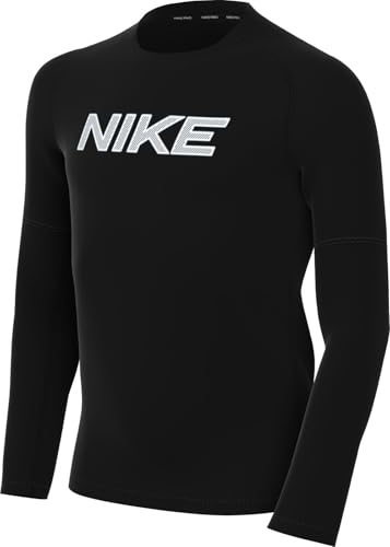 Nike Pro Warm Big Kids' (Boys') Dri-FIT Long-Sleeve Training Top (Black/White, HF4362-010)