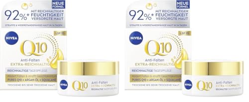 NIVEA Q10 Gesichtscreme mit LSF 15, straffende Gesichtspflege mit Q10, Bio Argan-Öl und Squalan, Tagescreme für sehr trockene Haut, Q10 Anti-Falten EXTRA-REICHHALTIG Reichhaltige Tagespflege (50 ml)