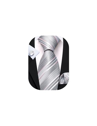 Image of Barry.Wang Mens Tie Set Plaid Check Neckties Formal Business Wedding Luxury Pocket Square Cufflinks
