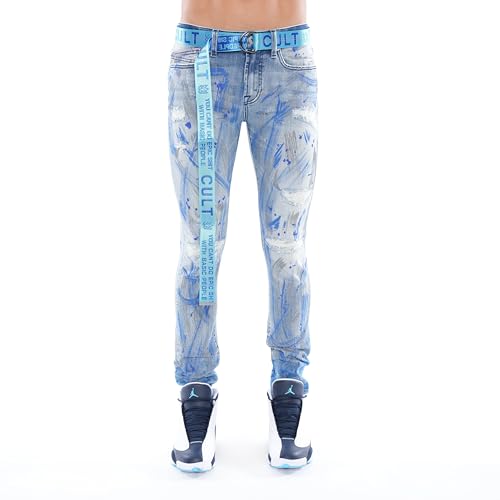 Men's Punk Super Skinny Belted Stretch in Scratch