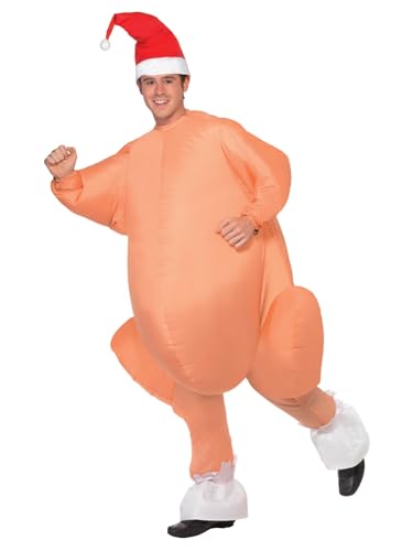 Smiffys Inflatable Roast Turkey Costume, Nude with Bodysuit, Hat & Self Inflating Fan, Christmas Adult Fancy Dress, Comedy Dress Up Costumes