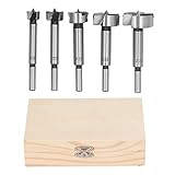 Oumefar Forstnerbohrer-Set, Effizientes Lochbohrwerkzeug für die Holzbearbeitung, mit Kiefernholzbox für 5 Stück, 15 Mm, 20 Mm, 25, 30, 35 Bohrergrößen