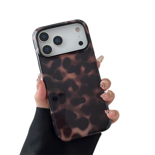 Longlayss Compatible with iPhone 17 Pro Max Case Tortoise Shell Phone Case for Women Girl Shockproof TPU and Hard PC Protective Cover - Amber Brown Leopard