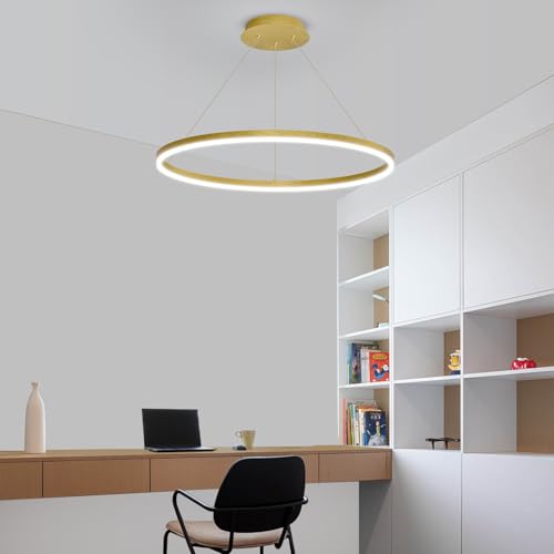Mikeru Luminaire Suspendu de Table à Manger 40 cm, Lumière d'Îlot de Cuisine à Variateur 10% à 100% Plafonnier LED Réglable 3000K/4500K/6500K, Suspension à Hauteur Ajustable en Or pour Salon