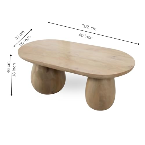Image of Gharaana Akira Modern Wooden Centre Table for Living Room (40x20x18 inch) Solid Mango Wood | Natural Bleach Finish | Rectangular Solid Wood Luxury Coffee Table