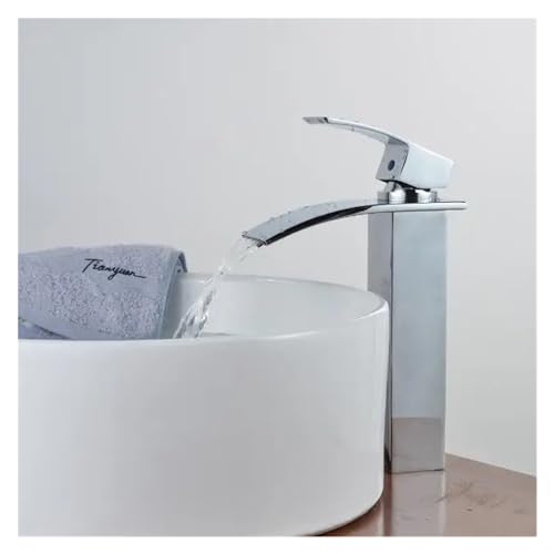 Robinet de salle de bain carré haut style rétro, mitigeur eau chaude et froide effet cascade.