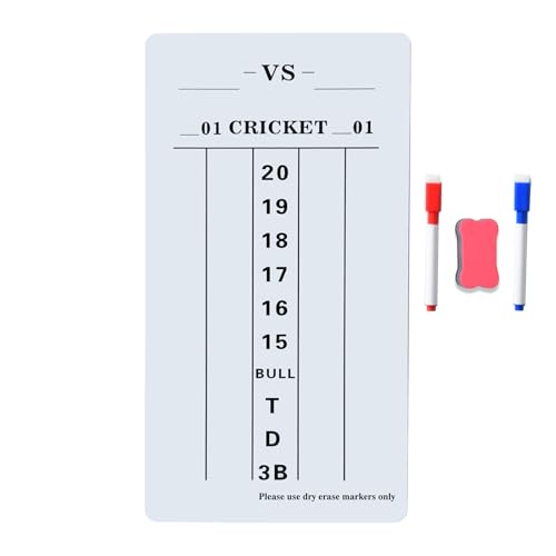 Dart Scoreboard with Dry Erase Markers and Eraser, Easy to Install and Clean, Waterproof Surface for Cricket and '01 Games, 7.48 x 15.75 Inches (Large)