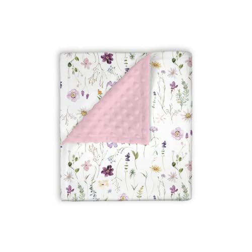 Image of Mink Baby Girls Blankets Pink Purple Floral, Watercolor Wildflower Soft Double Layer Dotted Backing Receiving Swaddle, Flower Newborn Infant Toddler Nursery Crib Bedding Shower Gift 30 x 40 In