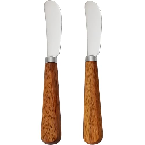 LacusMare Butter Knife Set of 2 – Acacia Wood Handle 17cm Stainless Steel Butter Knives for Spreading Butter, Jam, Cream Cheese, Soft Cheese – Rustic Wooden Spreader for Toast & Sandwich