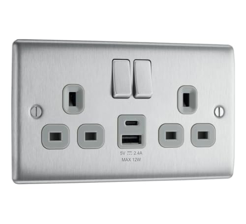 BG Electrical Double Switched Power Socket with Type A and C USB Charging Ports
