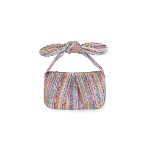 Sac cabas en paille tissé main avec grand nœud coloré au style bohème