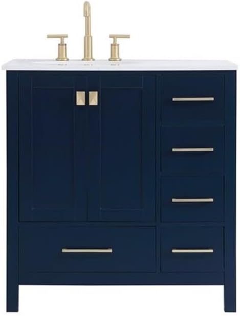 Elegant Decor Irene 32" Solid Wood and Stone Single Bathroom Vanity in Blue