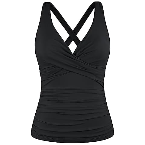Firpearl Underwire Tankini Tops for Women Swimwear Black Supportive Swimsuits Top Criss Cross Bathing Suit Tops US14 Cover