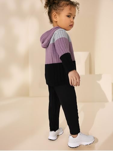 Image of Toddler Kid Girls Clothes Ribbed Color Block Long Sleeve Hoodie Sweatsuit Set Fall Outfits