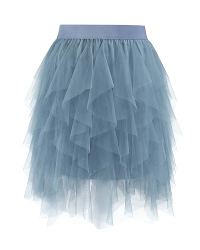 TRIWORKS Tüllrock Blau Damen Hohe Taille Layered Puffy Tüll Rock Damen A-Linie Midirock für Party Halloween Karneval XL