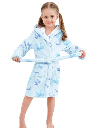Image of Umeyda Girls Fleece Hooded Robes, Warm Printed Bath Robe for Kids Soft Fuzzy Bathrobe for Gifts