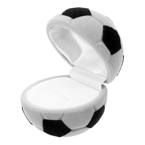 DEARMAMY Boîte à Bagues En Velours Motif Ballon De Football, Étui à Bague Compact Gris Touches Noires, Porte-bagues Décoratif Pour Cérémonie De Mariage Et Fiançailles