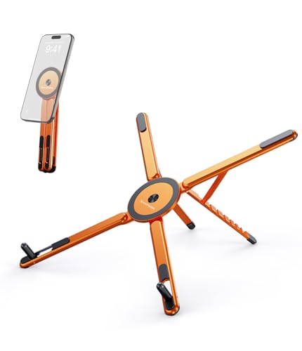 Image of KAPAVER HaloStand 5in1 Portable Magnetic Aluminum Alloy Stand, 360 Adjustable Laptop, Tablet, Phone Holder with 8-Level Height Adjustment & Foldable Design (Cosmic Orange)