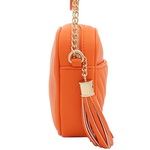 Image of FashionPuzzle Chevron Quilted Crossbody Camera Bag with Chain Strap and Tassel