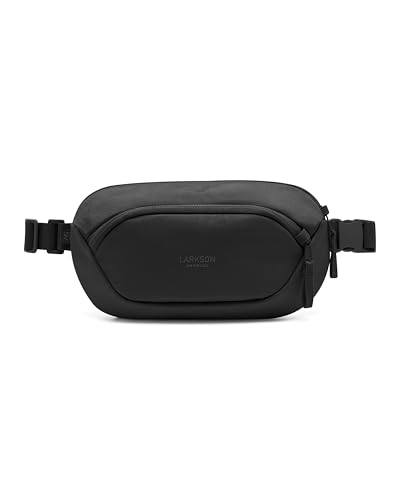 Larkson Bolso de Pecho Mujer y Hombre Negro - Helge Large - Bolsa en Bandolera con Bloqueador RFID y Trabillas Antirrobo sobre la Cremallera - Acolchado de Malla - Repelente al Agua