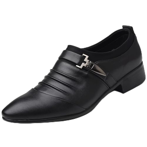 Image of Men's Strap Buckle Slip-on Dress Loafers Shoes Formal Tuxedo Leather Shoes for Male Business Work Office
