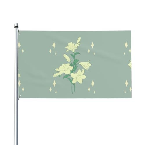 Drapeau de lys blancs de dessin animé. Drapeau de jardin extérieur 0,9 x 1,5 m, bannière en polyester imprimé vif, facile à accrocher pour terrasse, fête, camping