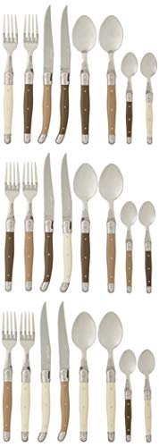 Jean Dubost Laguiole 24 Piece Everyday Flatware Set With Handles In A Tray, Linen #TOP1