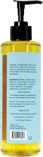 Image of Claya Eucalyptus Liquid Castile Soap - Organic Ingredients, Biodegradable, Refreshing Scent, Gentle for Skin and Versatile Use (16 fl oz (Pump Cap) and 64 fl oz)