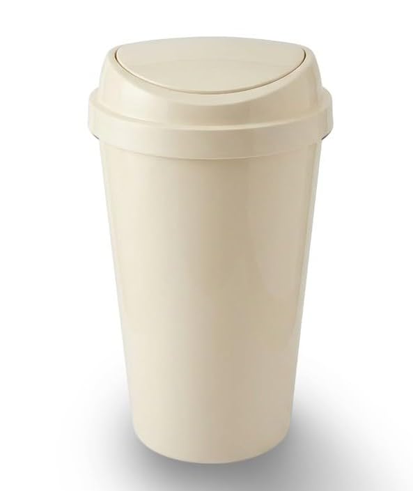 ORGANIZED 60L Touch Top Bin, Large Plastic Kitchen Waste Bin with Push Lid, for Home, Office & Utility Room (Cream)