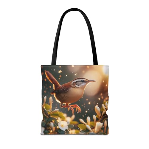 Premium Carolina Wren Tote Bag with Reinforced Stitching – Winter Jasmine Design2