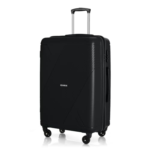 Image of HRX Icon Medium Size Haileys Black Polypropylene Hard Shell Suitcase - Premium Travel Trolley Bag with 4 Spinner Wheels, Number Lock & Water Resistant Body