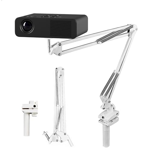 Faltbare Beamer Halterung für Bett, Desktop Projektorständer 360° Drehbare Projector Stand mit 1/4 Gewinde und C-Clip Verstellbarer Beamer Ständer für Heimkino Büro Spielzimmer, 1 Stück, Weiß