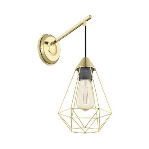 Eglo lampada da parete Tarbes, a luce singola per interni, in metallo in ottone spazzolato, illuminazione per soggiorno o sala, presa E27