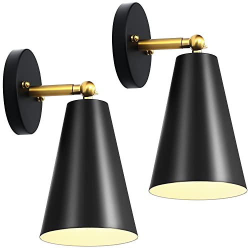 Wall Sconces Set of Two, Hardwired Wall Sconce 180°Adjustable, Matte Black Wall Sconces, Modern Sconces for Bedroom,Foyer, Gallery Wall, Kitchen, Entryway Sconce