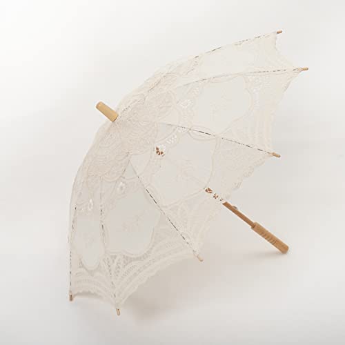 Thy Collectibles Cotton Lace Parasol Umbrella With Wooden Handle Vintage Lolita Coquette Look For Wedding Bridal Umbrella Decoration For Photoshoot, Costume Theme Party, Halloween (Ivory) #TOP1